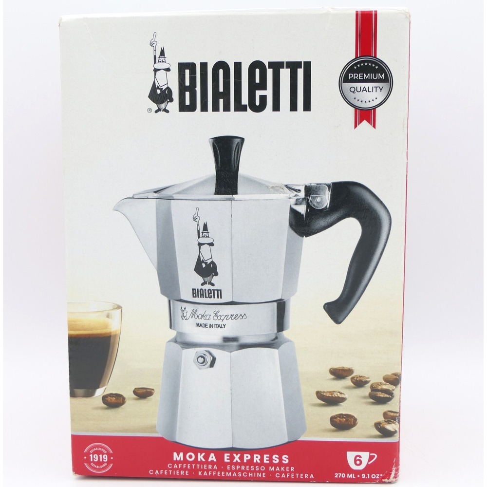 Bialetti Moka Express 6-Cup Espresso Coffee Maker Made In Italy Stainless Steel